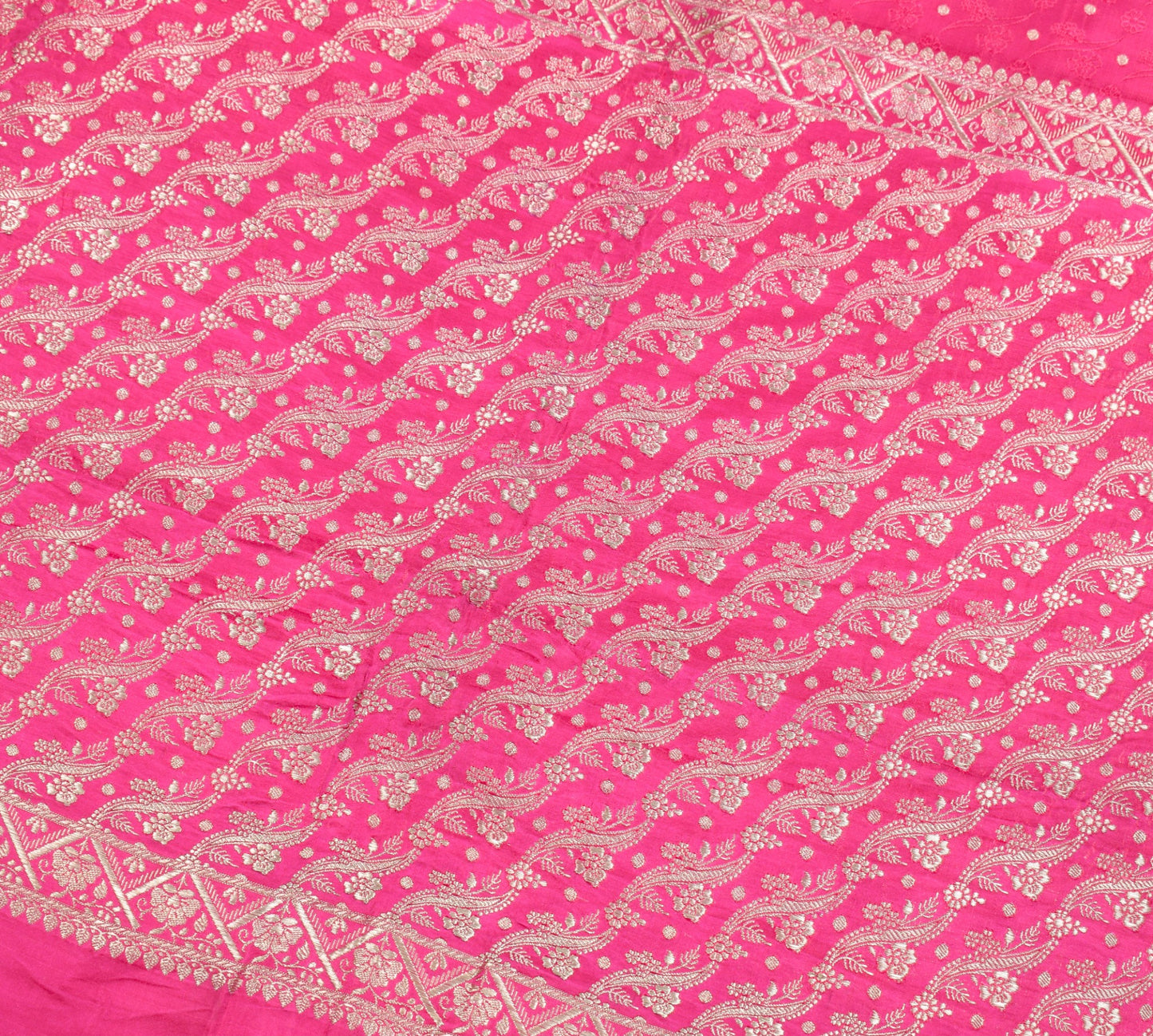 Sushila Vintage Magenta Heavy Saree Pure Satin Silk Brocade Banarasi Sari Fabric