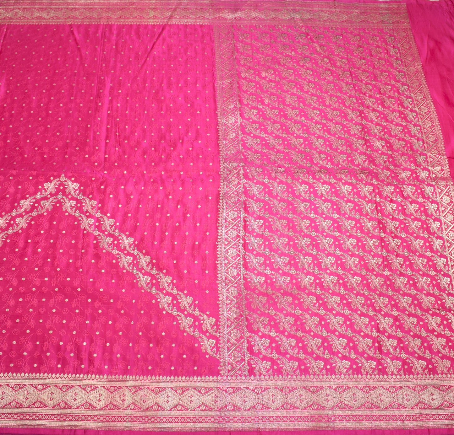 Sushila Vintage Magenta Heavy Saree Pure Satin Silk Brocade Banarasi Sari Fabric