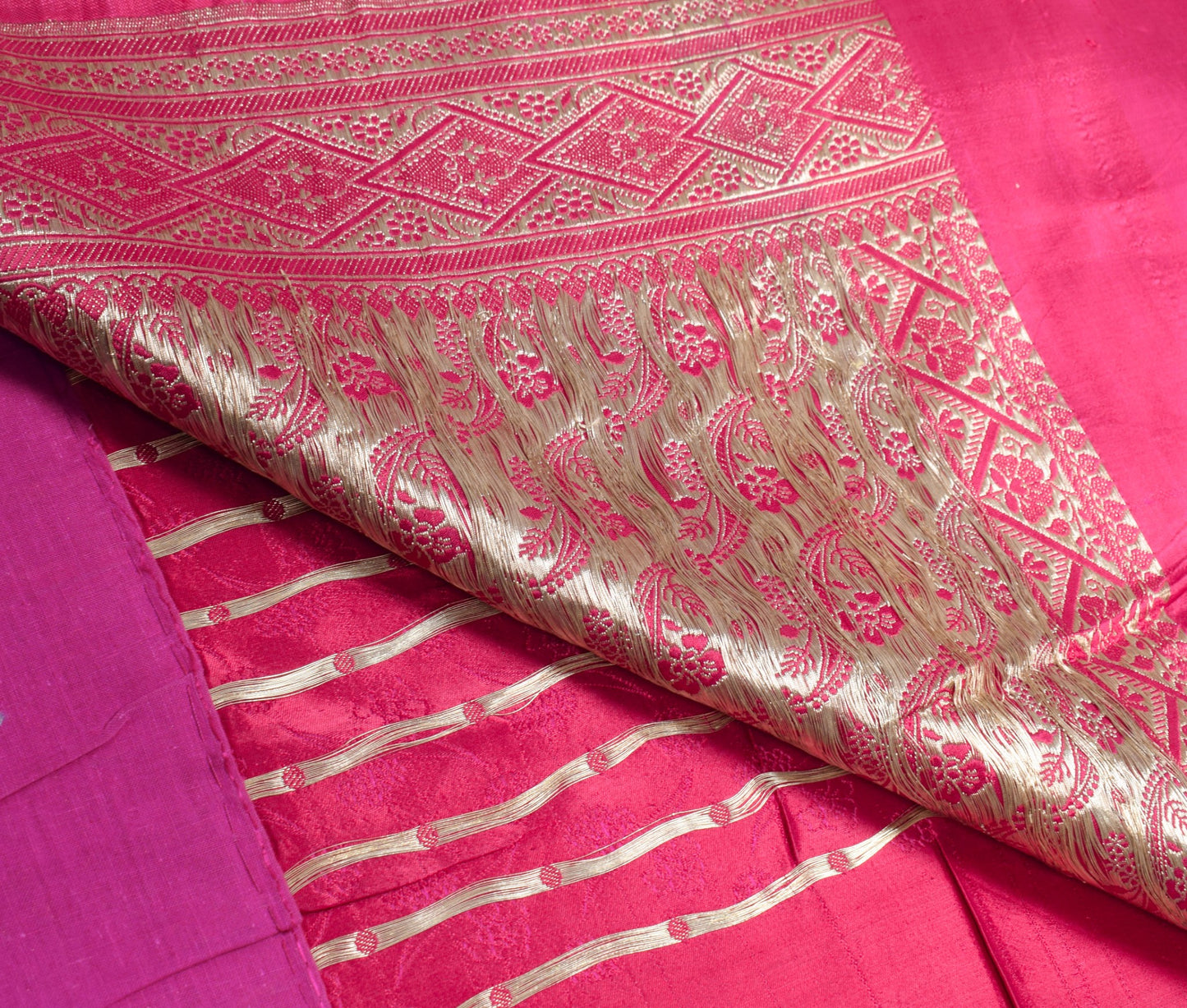 Sushila Vintage Magenta Heavy Saree Pure Satin Silk Brocade Banarasi Sari Fabric