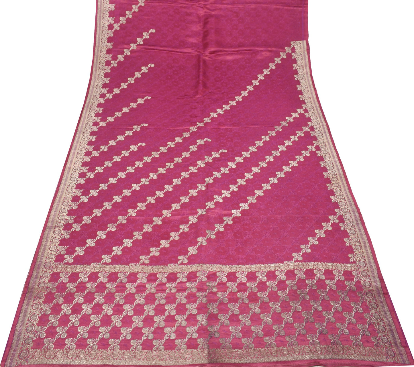 Sushila Vintage Heavy Saree Pure Satin Silk Banarasi Brocade Woven Sari Fabric