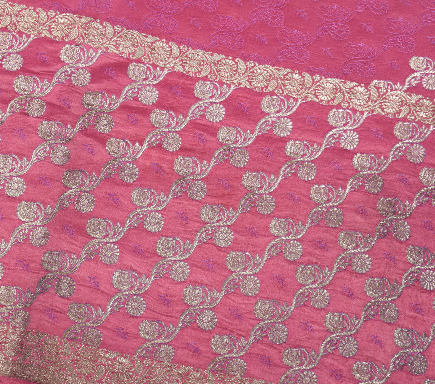 Sushila Vintage Heavy Saree Pure Satin Silk Banarasi Brocade Woven Sari Fabric