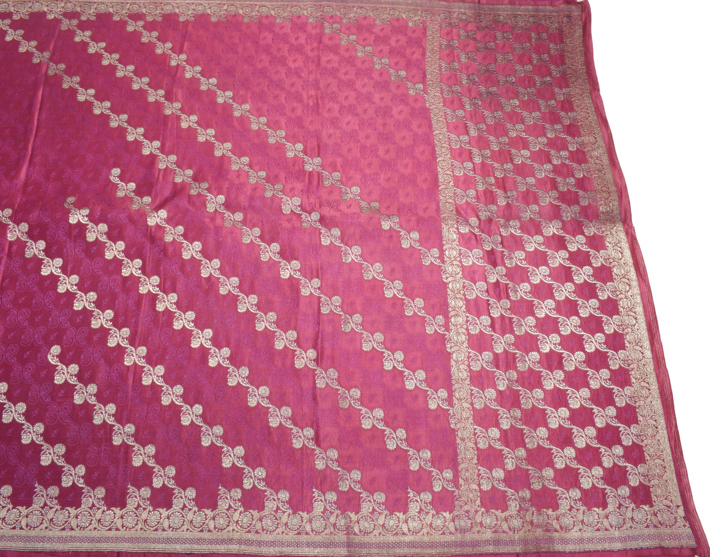 Sushila Vintage Heavy Saree Pure Satin Silk Banarasi Brocade Woven Sari Fabric