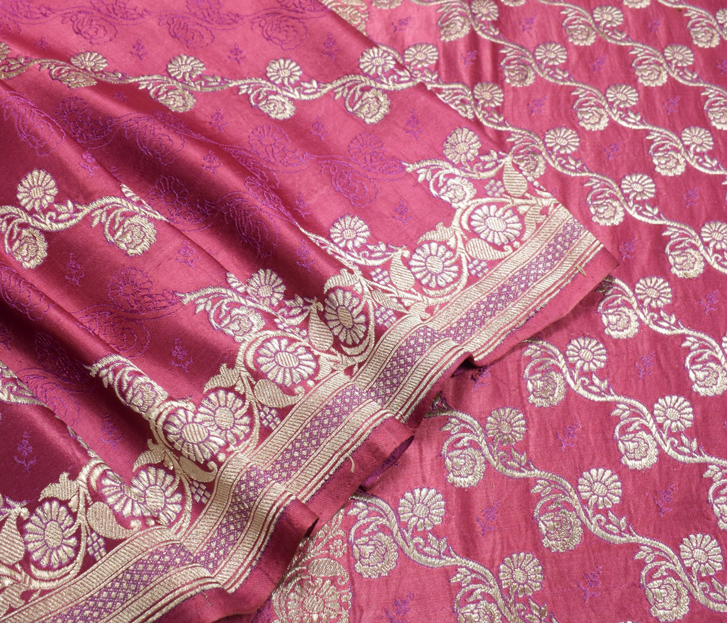 Sushila Vintage Heavy Saree Pure Satin Silk Banarasi Brocade Woven Sari Fabric