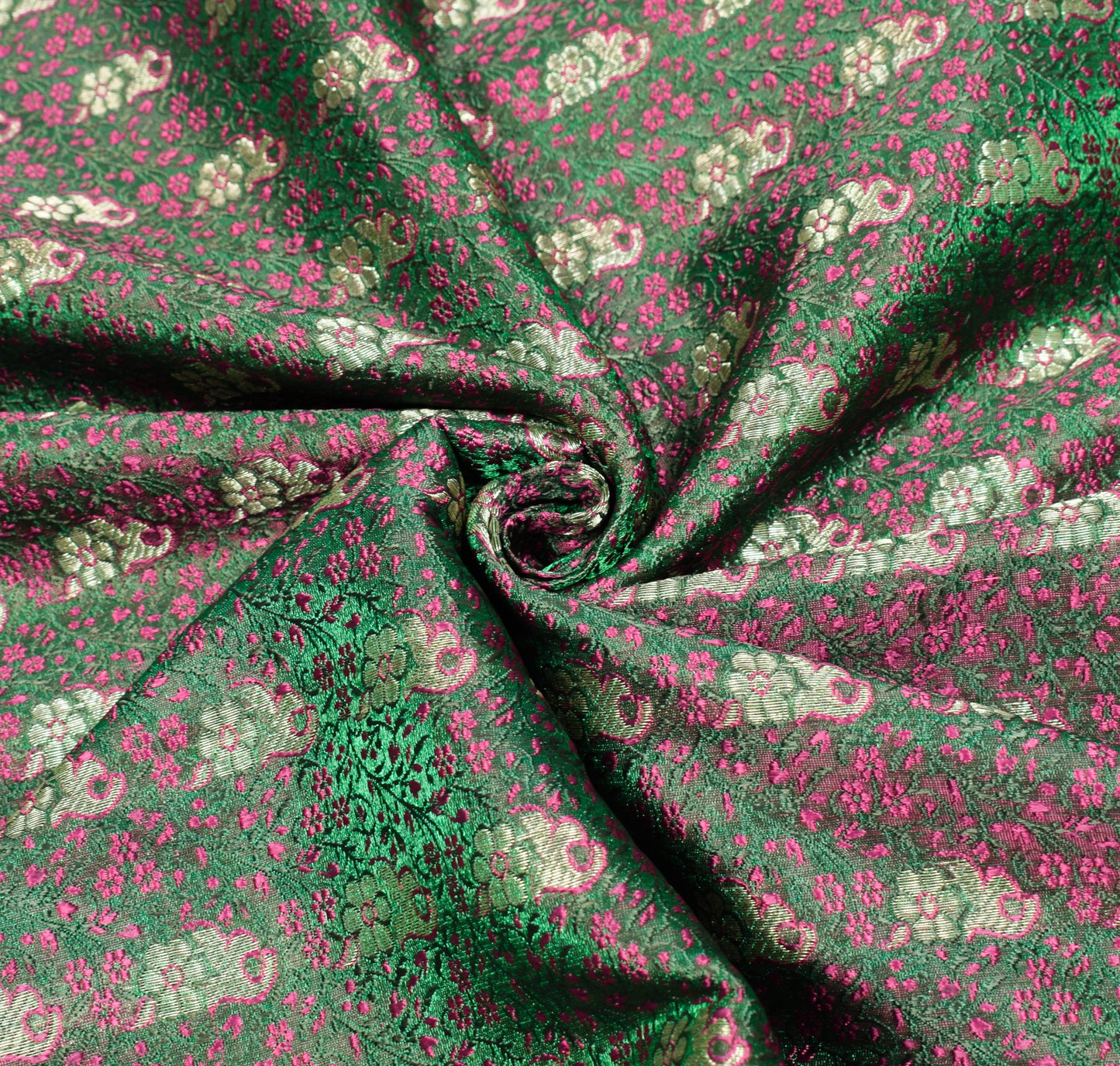 Sushila Vintage Heavy Green Saree Pure Satin Silk Banarasi Brocade Sari Fabric