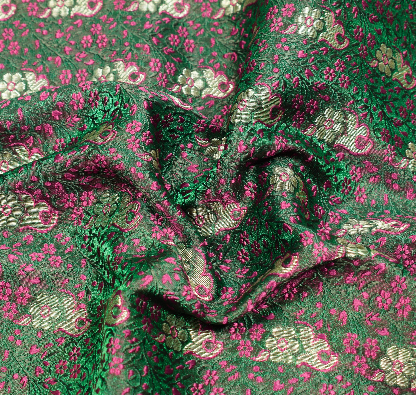 Sushila Vintage Heavy Green Saree Pure Satin Silk Banarasi Brocade Sari Fabric