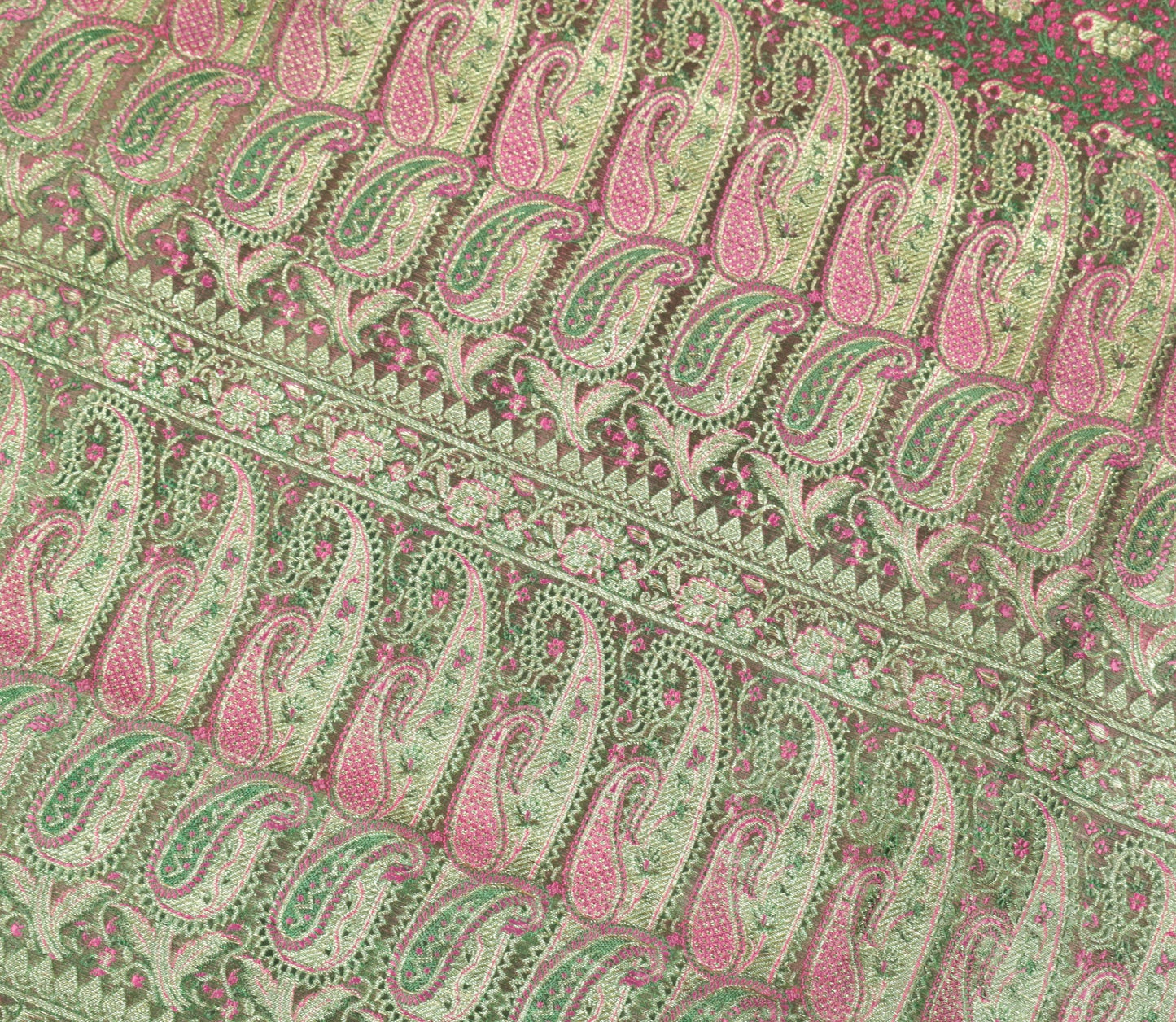 Sushila Vintage Heavy Green Saree Pure Satin Silk Banarasi Brocade Sari Fabric