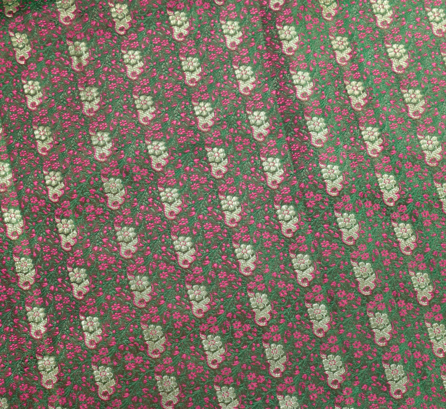 Sushila Vintage Heavy Green Saree Pure Satin Silk Banarasi Brocade Sari Fabric