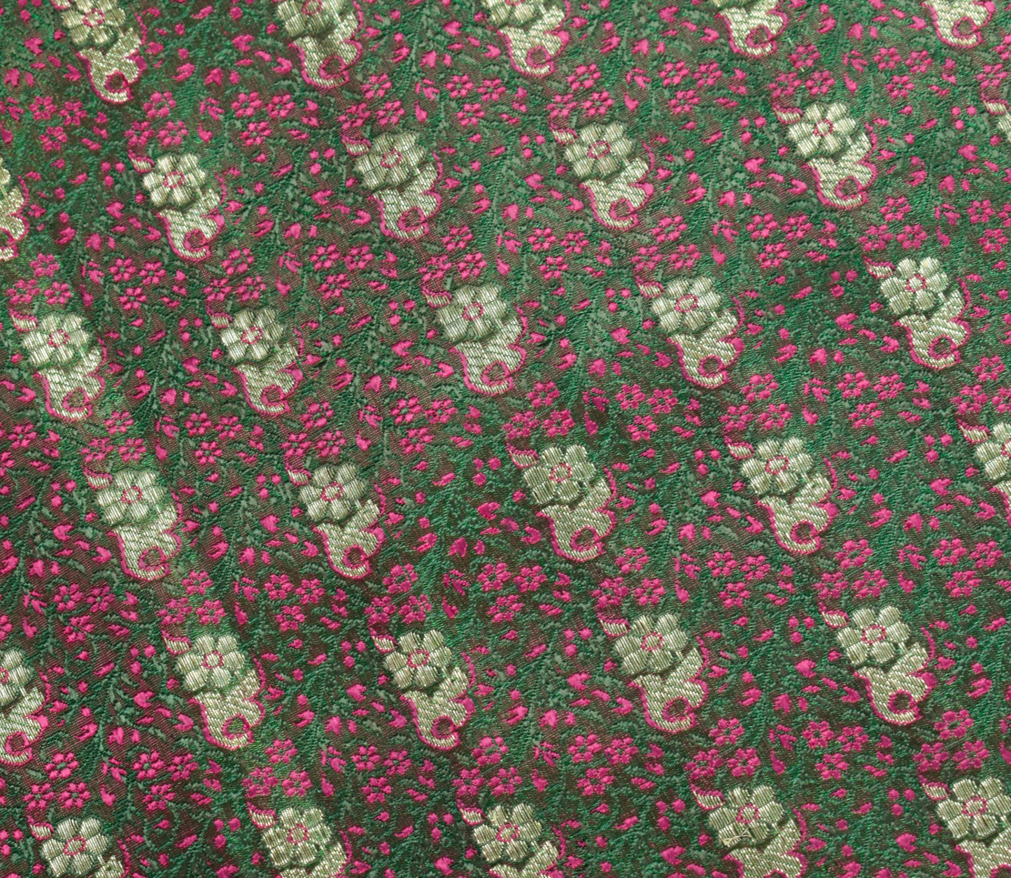 Sushila Vintage Heavy Green Saree Pure Satin Silk Banarasi Brocade Sari Fabric