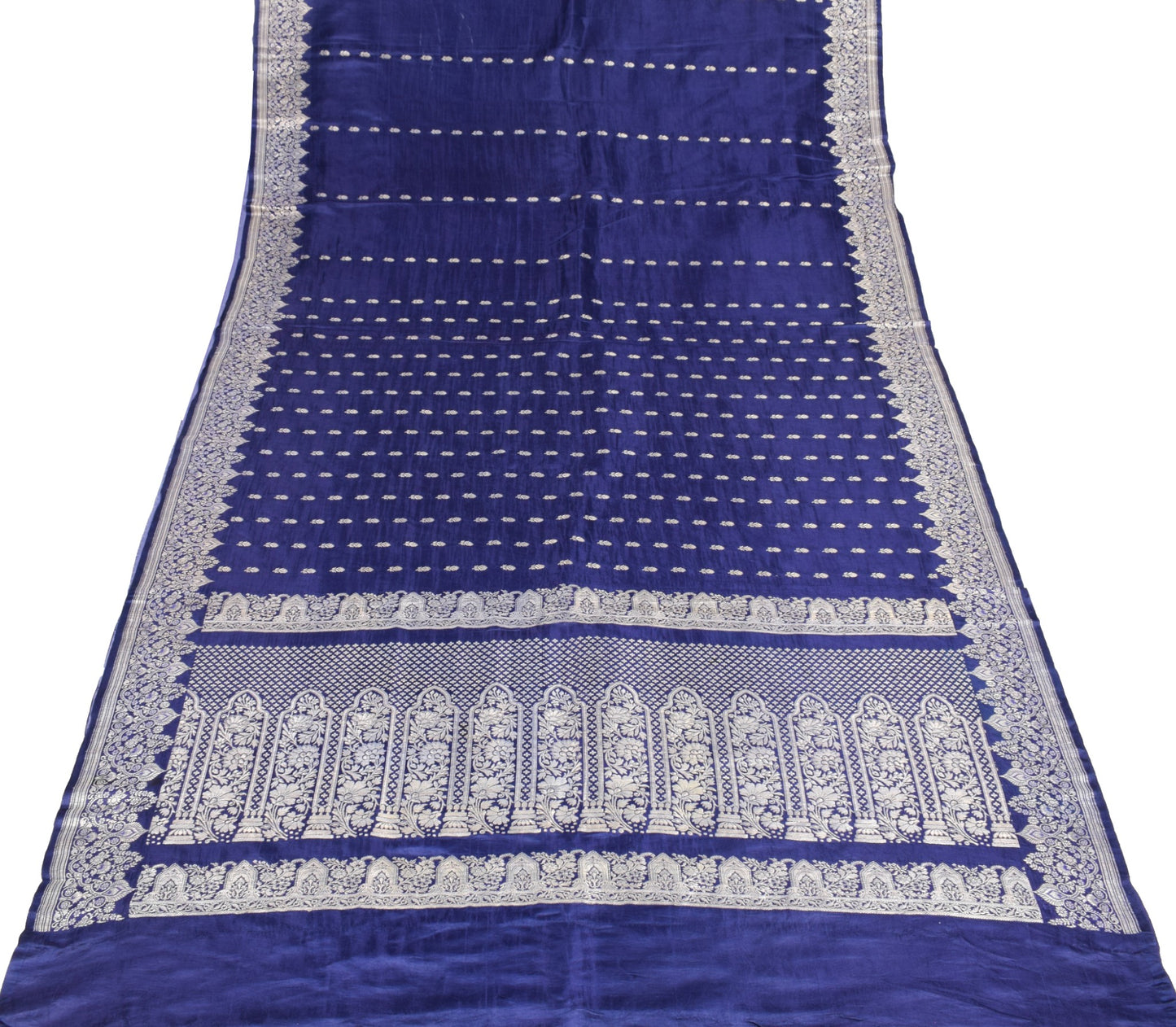 Sushila Vintage Heavy Blue Saree Pure Satin Silk Banarasi Brocade Sari Fabric