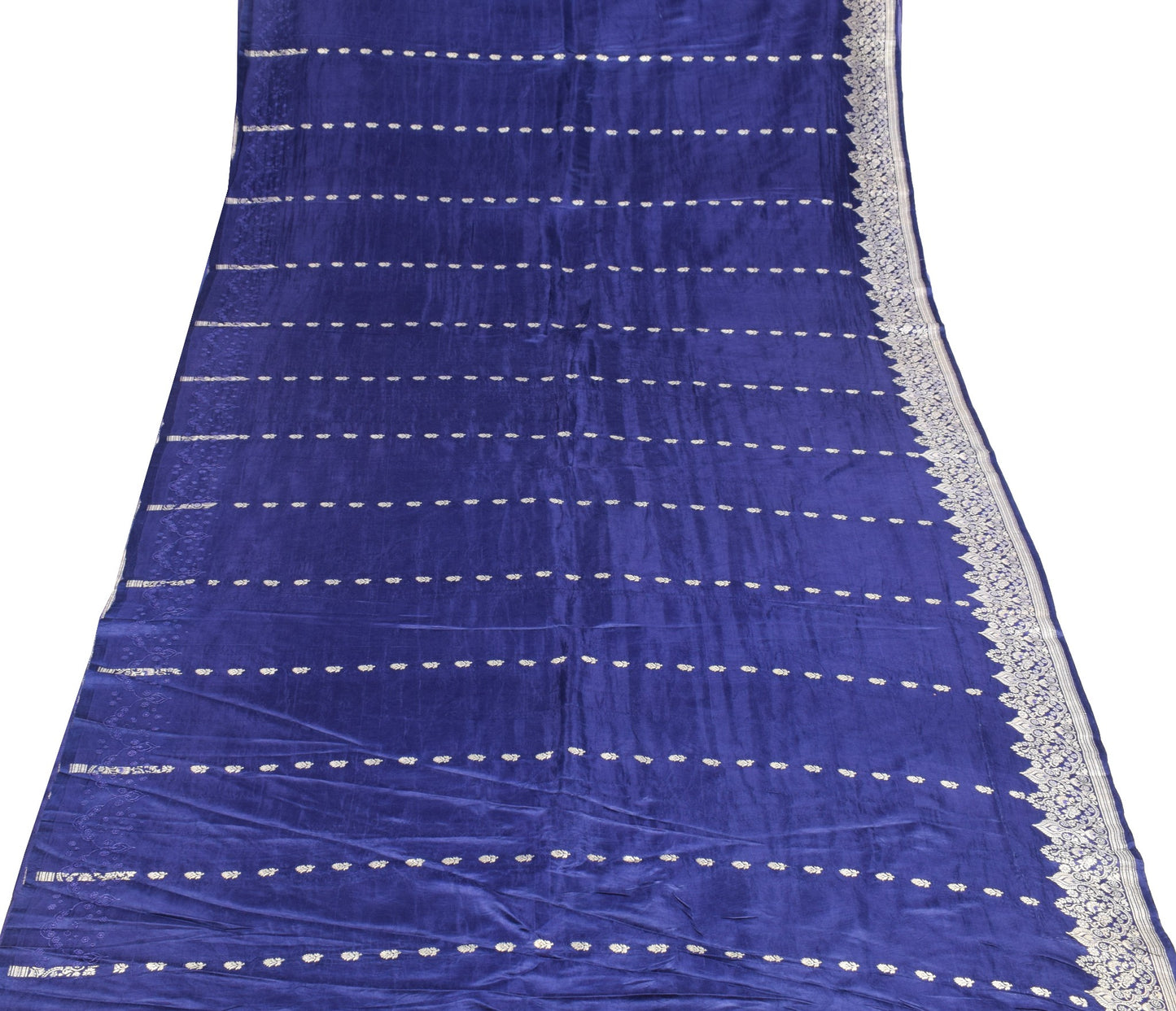 Sushila Vintage Heavy Blue Saree Pure Satin Silk Banarasi Brocade Sari Fabric