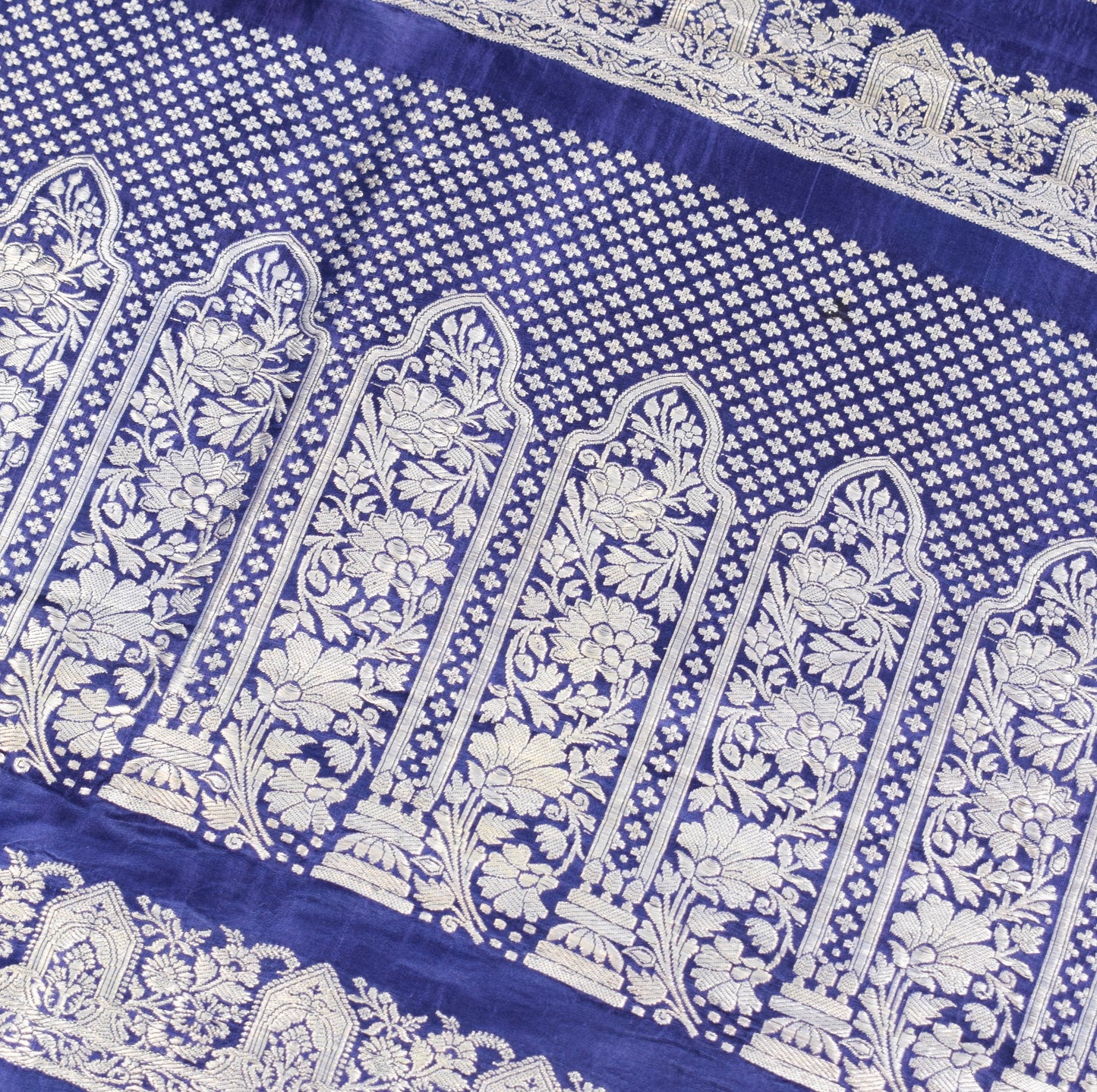 Sushila Vintage Heavy Blue Saree Pure Satin Silk Banarasi Brocade Sari Fabric