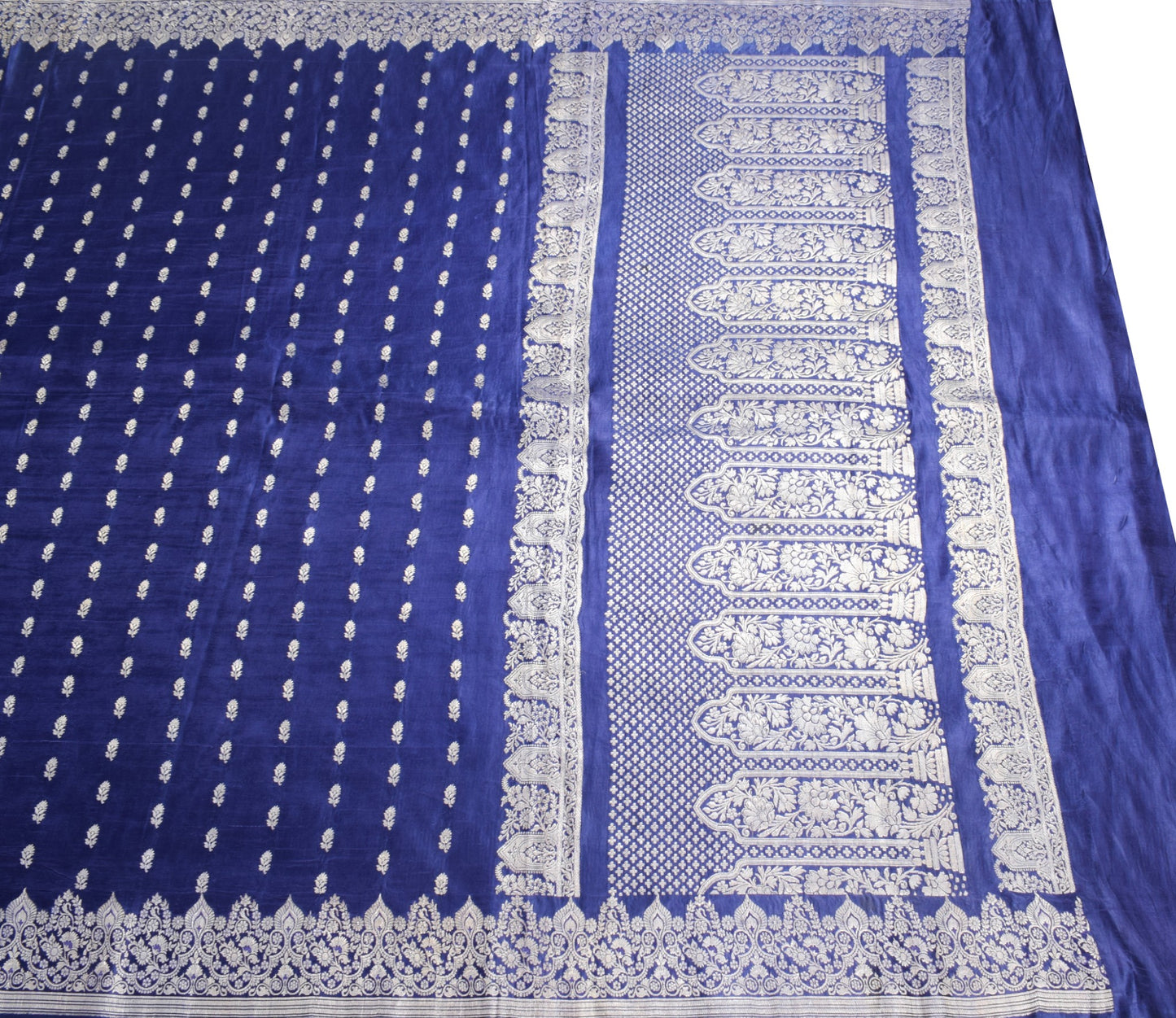 Sushila Vintage Heavy Blue Saree Pure Satin Silk Banarasi Brocade Sari Fabric