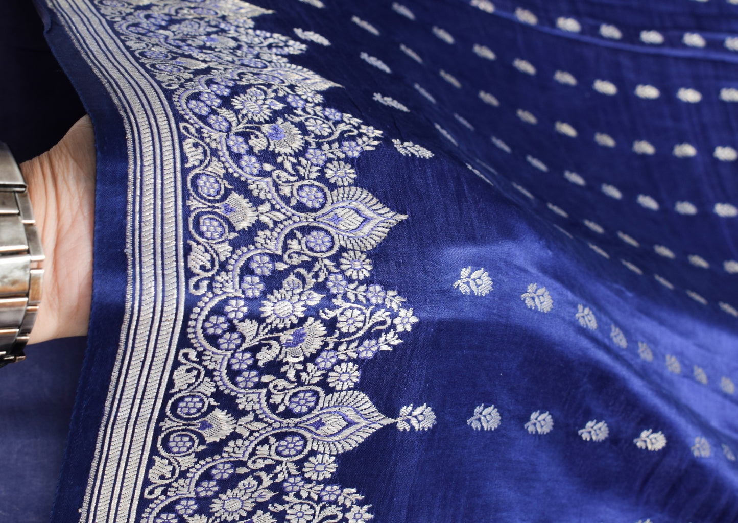 Sushila Vintage Heavy Blue Saree Pure Satin Silk Banarasi Brocade Sari Fabric