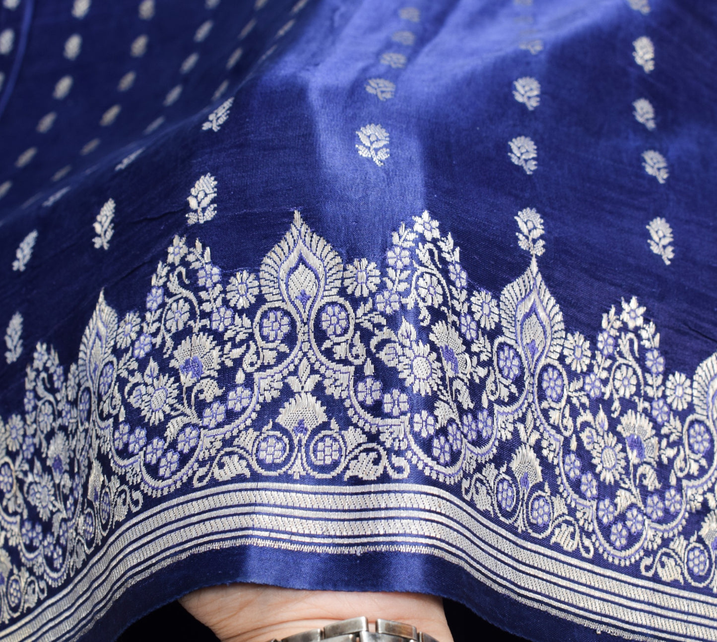 Sushila Vintage Heavy Blue Saree Pure Satin Silk Banarasi Brocade Sari Fabric