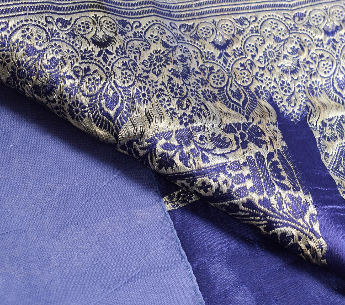 Sushila Vintage Heavy Blue Saree Pure Satin Silk Banarasi Brocade Sari Fabric