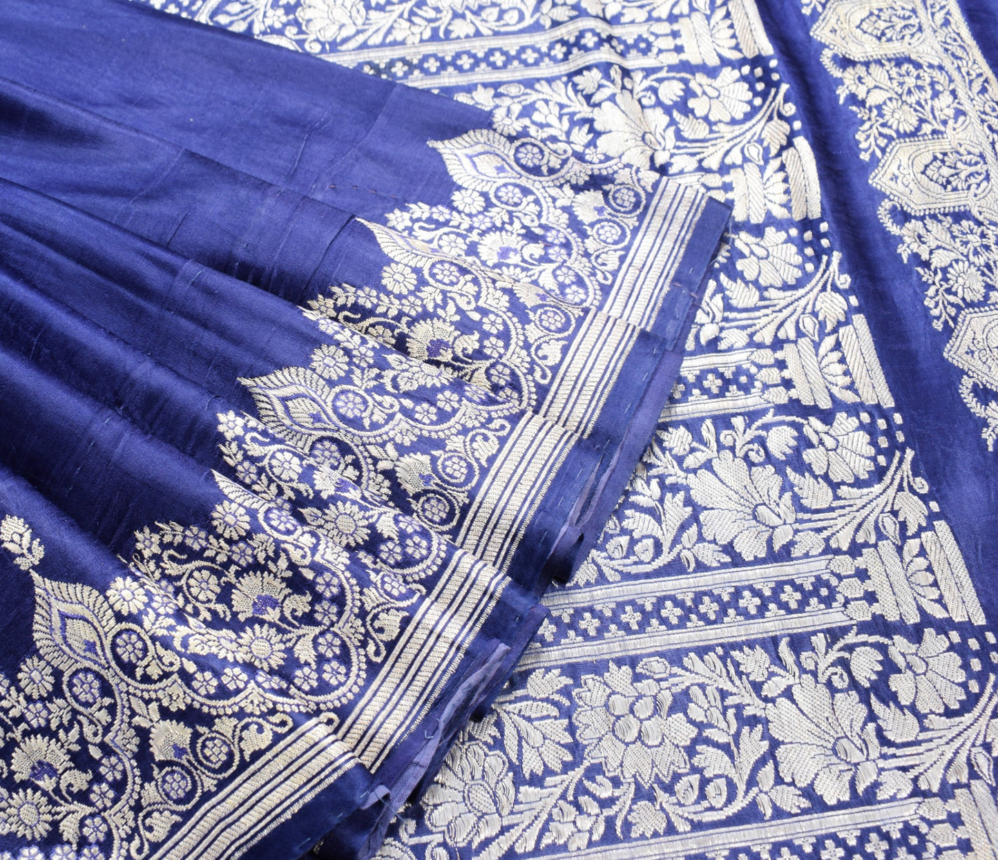 Sushila Vintage Heavy Blue Saree Pure Satin Silk Banarasi Brocade Sari Fabric