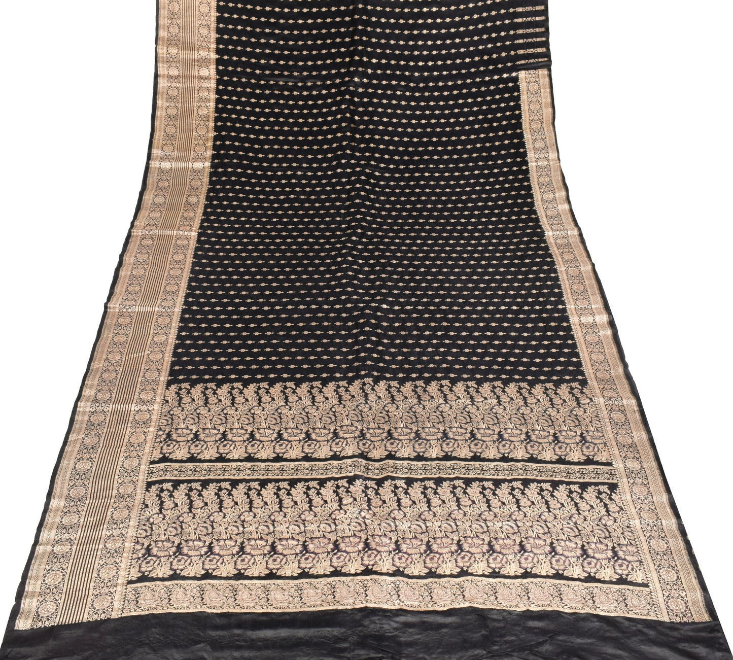 Sushila Vintage Black Saree Pure Satin Silk Banarasi Handloom Zari Brocade Sari