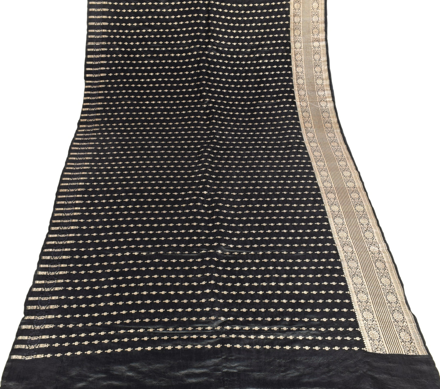 Sushila Vintage Black Saree Pure Satin Silk Banarasi Handloom Zari Brocade Sari