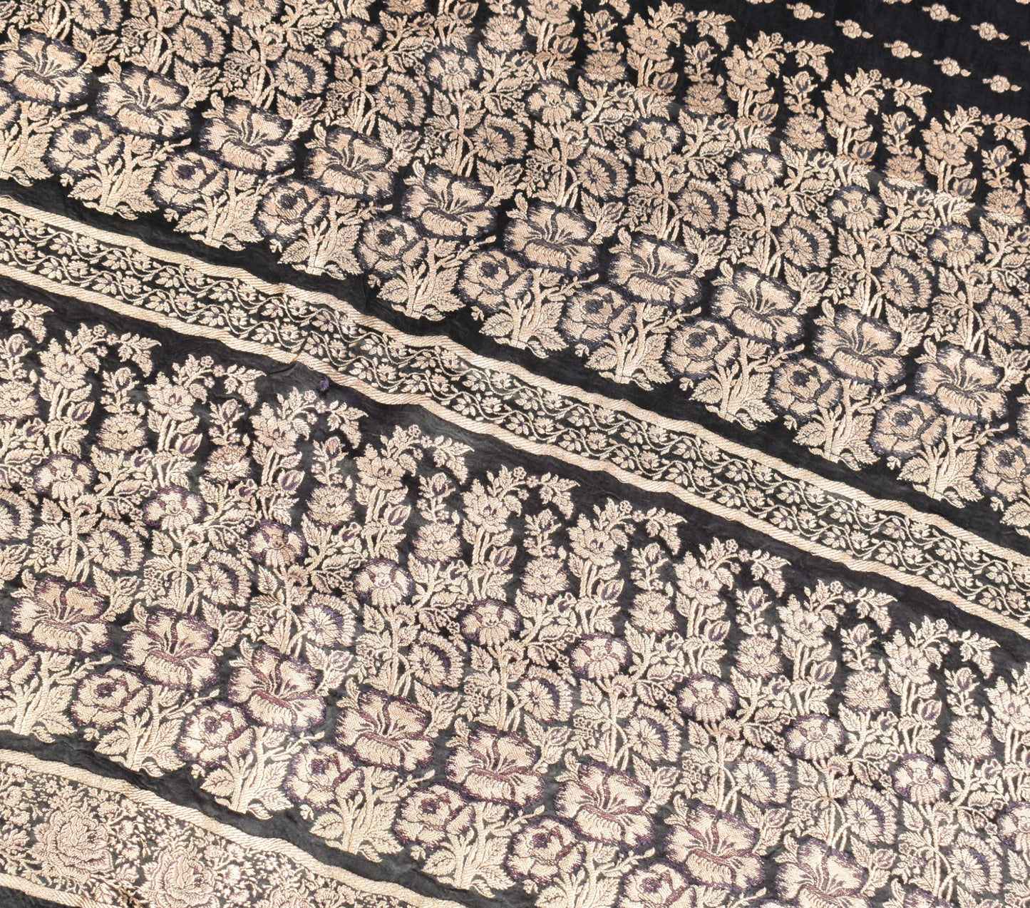 Sushila Vintage Black Saree Pure Satin Silk Banarasi Handloom Zari Brocade Sari