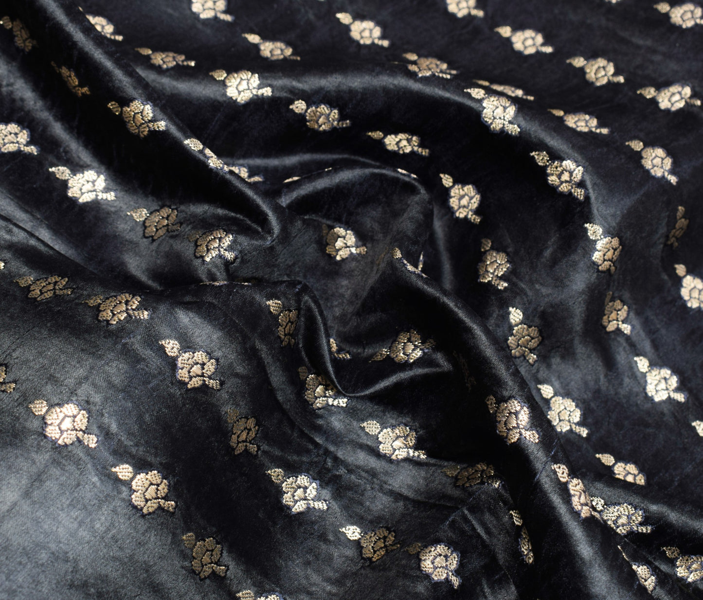 Sushila Vintage Black Saree Pure Satin Silk Banarasi Handloom Zari Brocade Sari