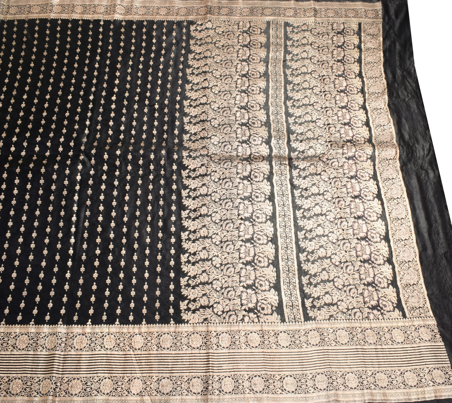 Sushila Vintage Black Saree Pure Satin Silk Banarasi Handloom Zari Brocade Sari