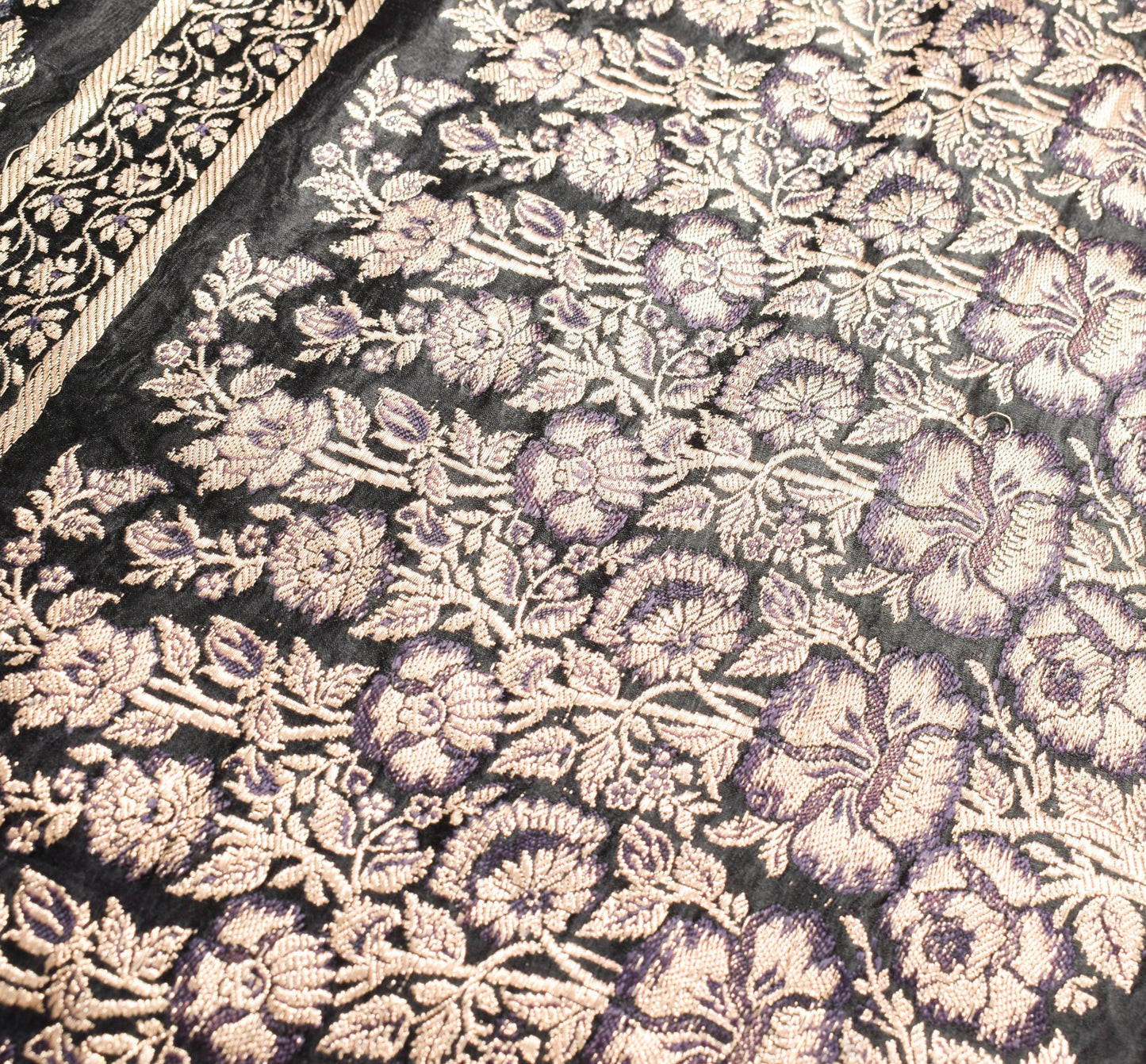 Sushila Vintage Black Saree Pure Satin Silk Banarasi Handloom Zari Brocade Sari