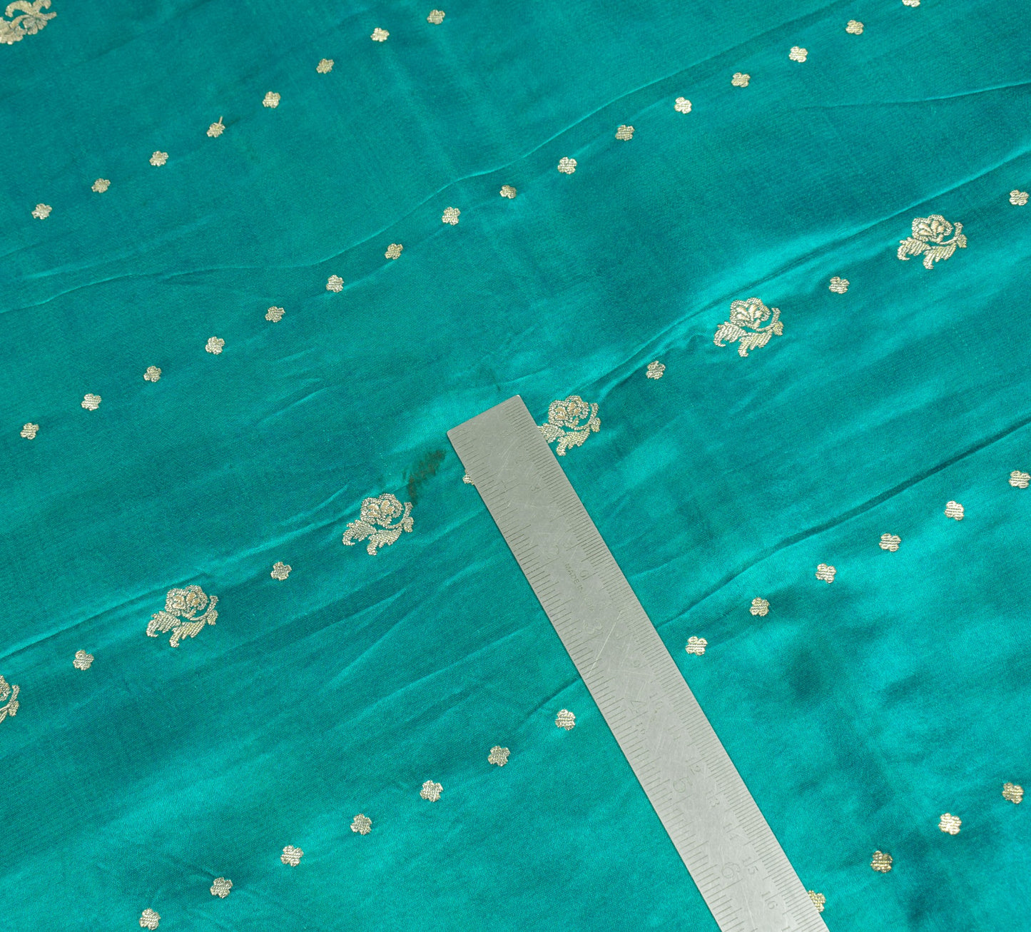Sushila Vintage Heavy Saree Pure Satin Silk Banarasi Teal Blue Woven Sari Fabric