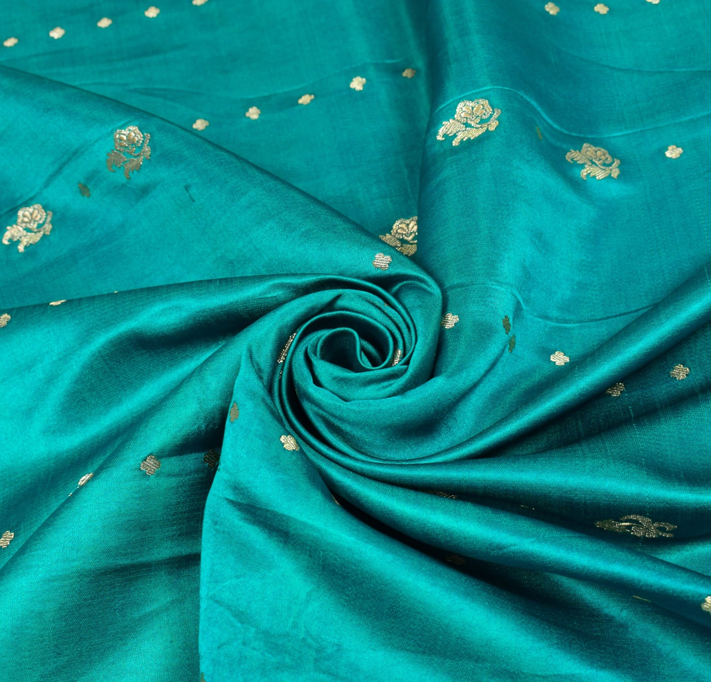 Sushila Vintage Heavy Saree Pure Satin Silk Banarasi Teal Blue Woven Sari Fabric