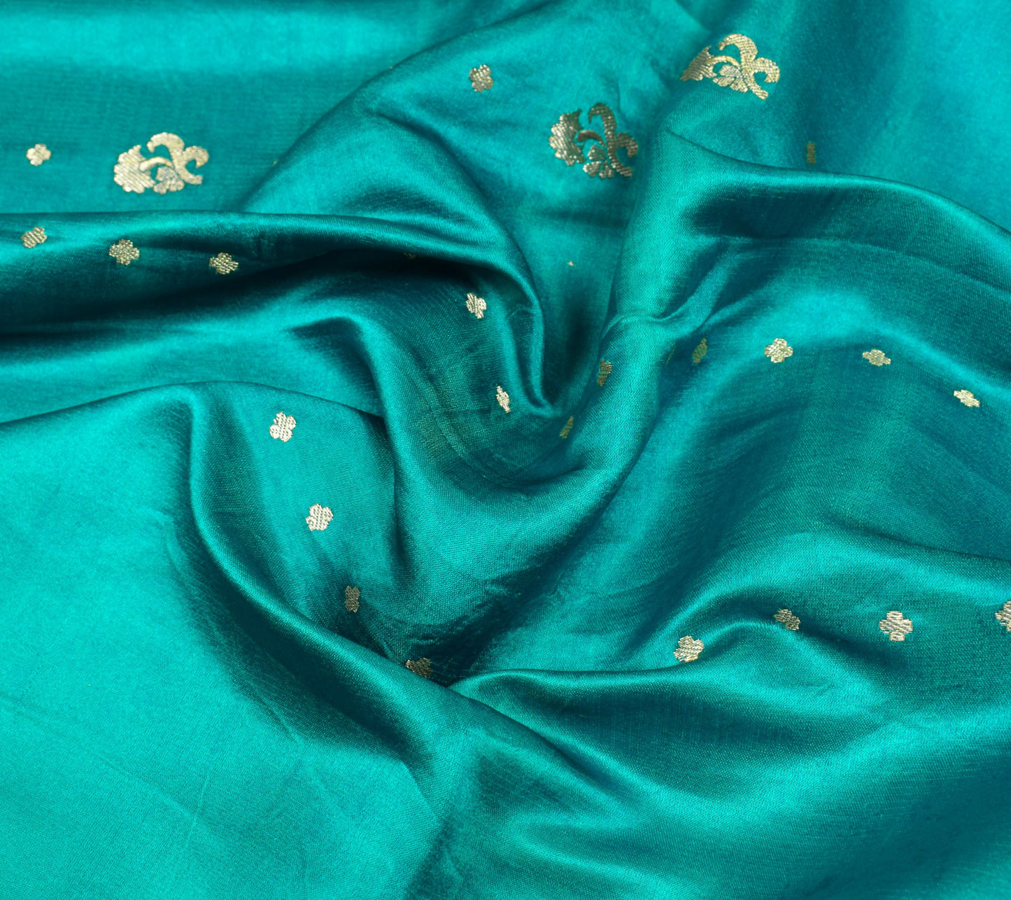 Sushila Vintage Heavy Saree Pure Satin Silk Banarasi Teal Blue Woven Sari Fabric