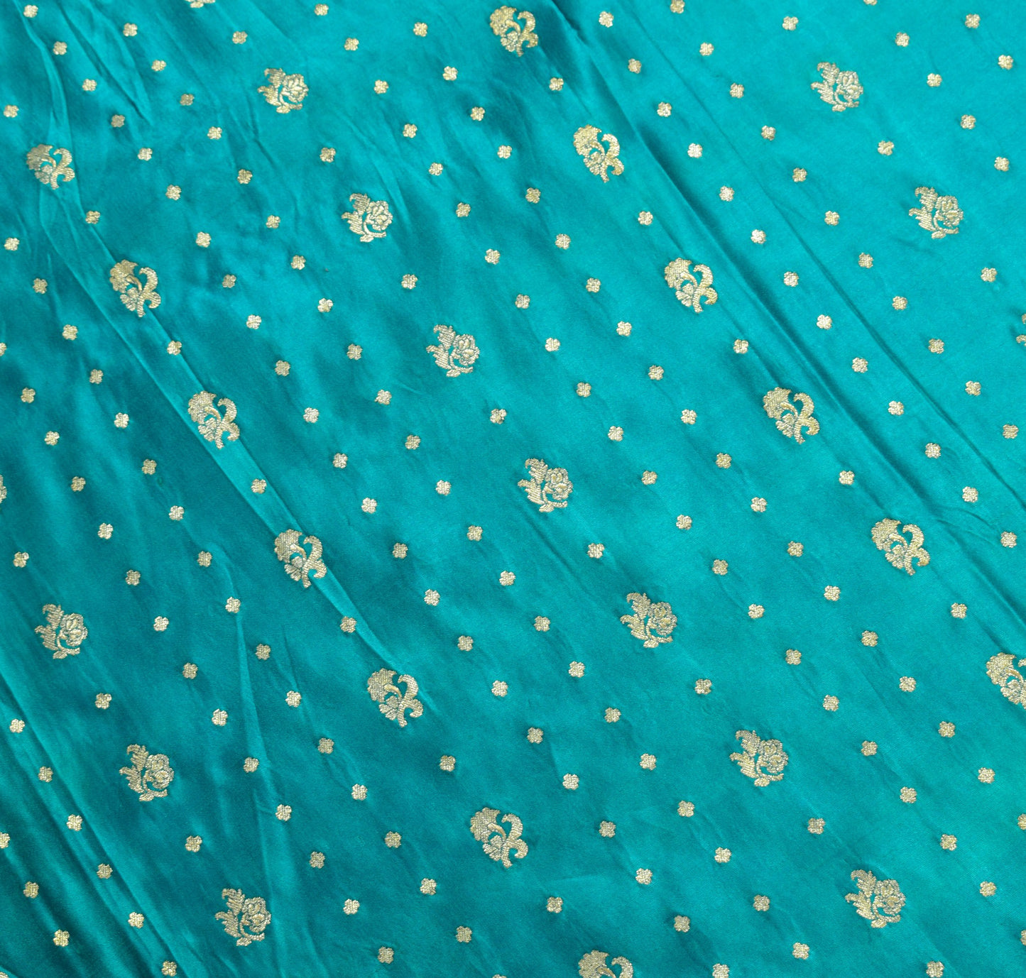 Sushila Vintage Heavy Saree Pure Satin Silk Banarasi Teal Blue Woven Sari Fabric