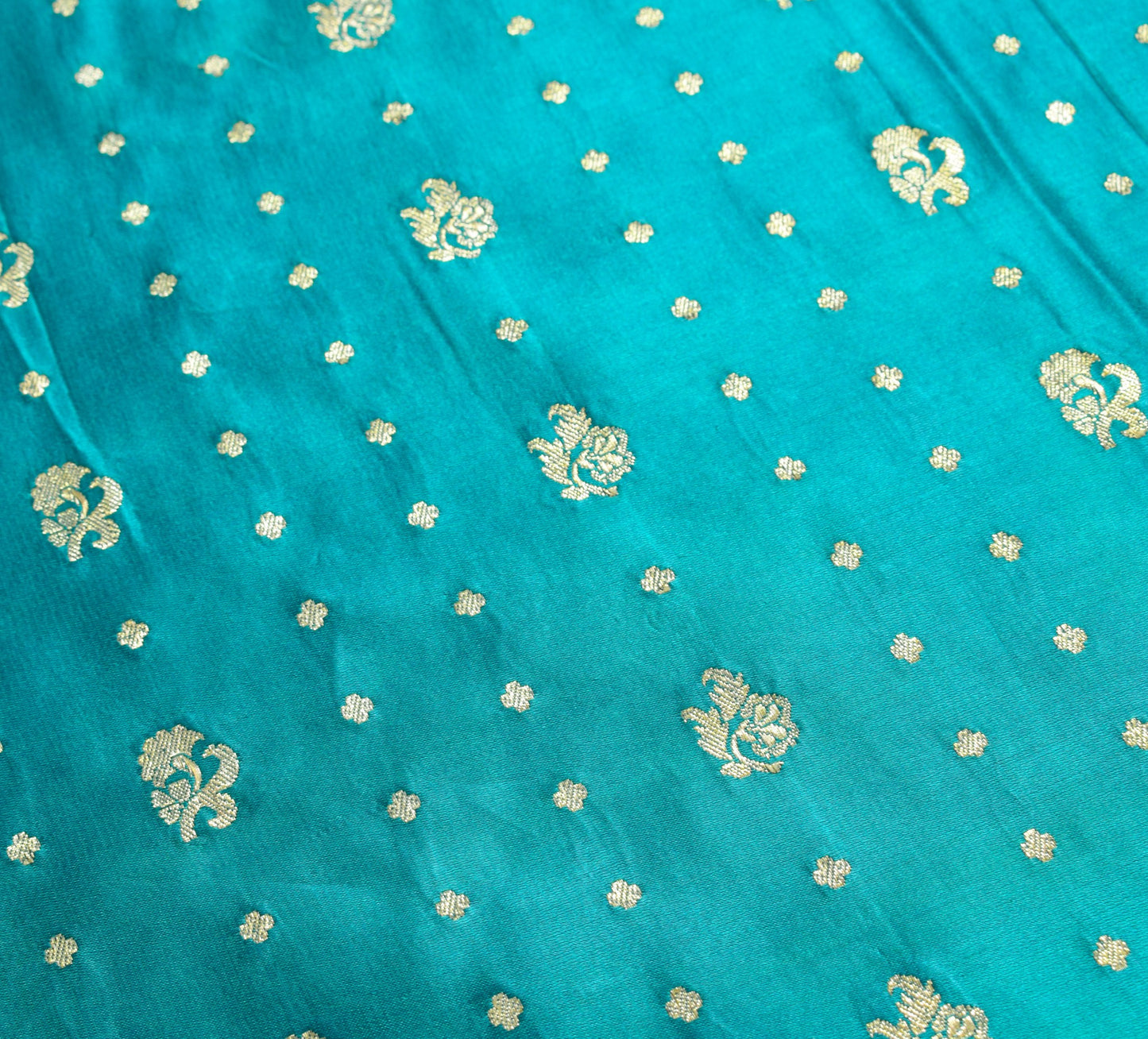 Sushila Vintage Heavy Saree Pure Satin Silk Banarasi Teal Blue Woven Sari Fabric
