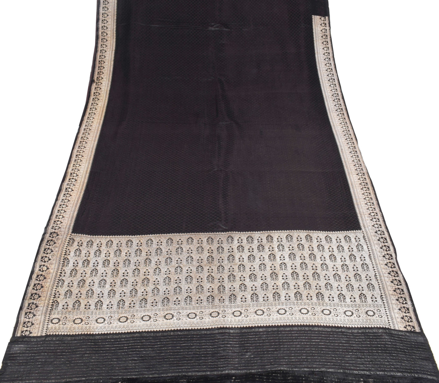 Sushila Vintage Black Handloom Saree Pure Satin Silk Banarasi Tanchoi Sari