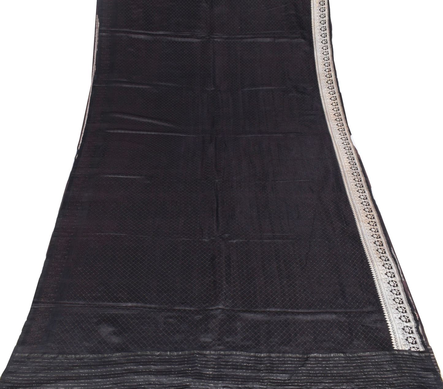 Sushila Vintage Black Handloom Saree Pure Satin Silk Banarasi Tanchoi Sari