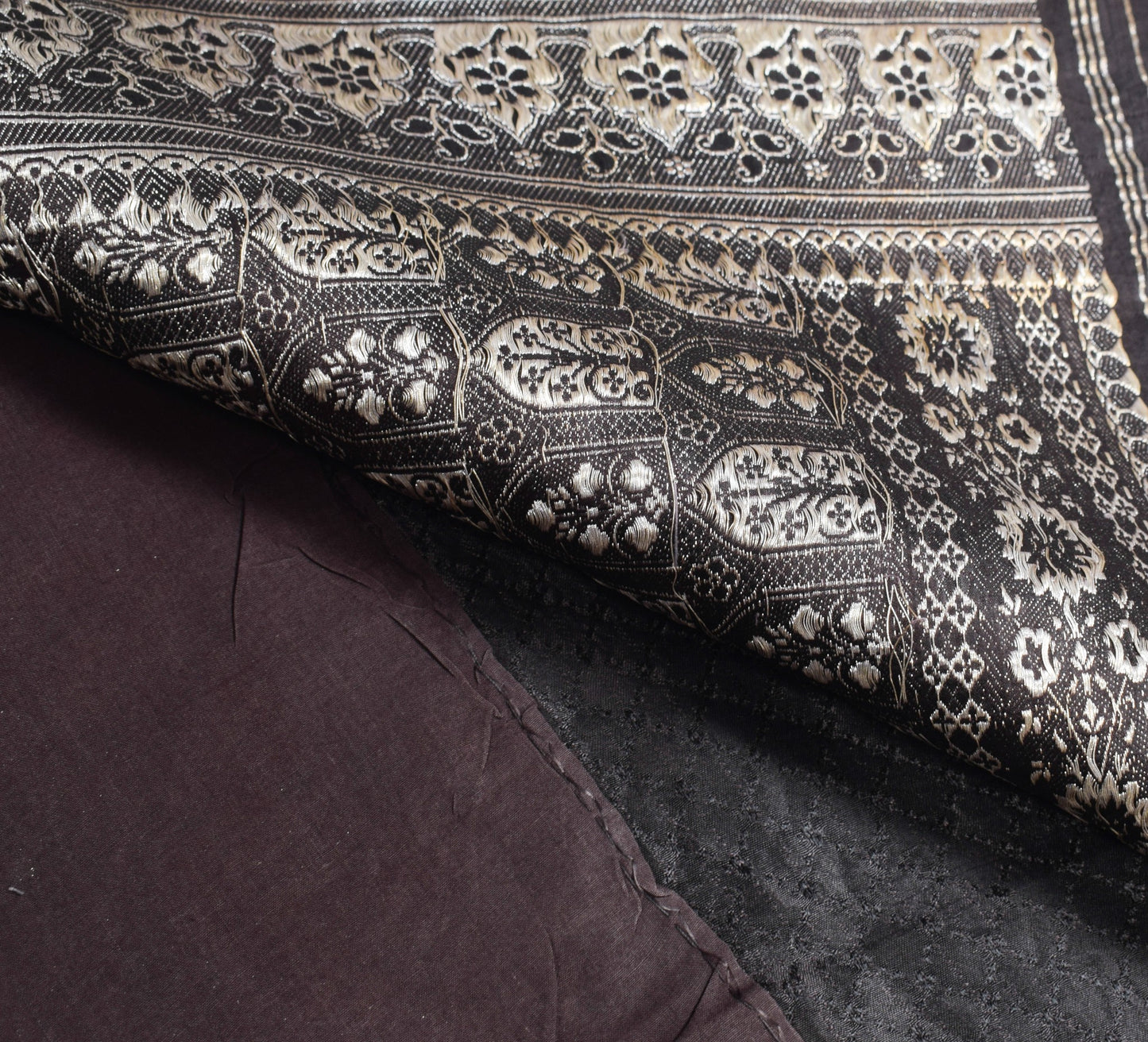 Sushila Vintage Black Handloom Saree Pure Satin Silk Banarasi Tanchoi Sari