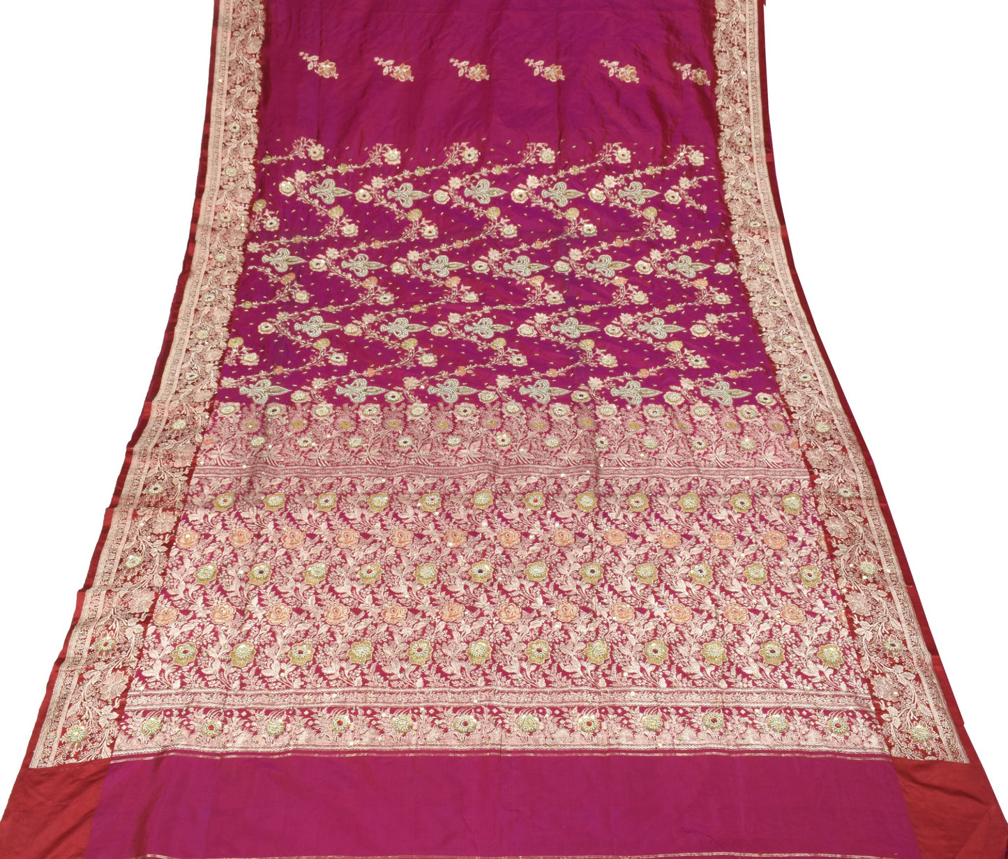 Sushila Vintage Purple Pure Silk Saree Hand Work & Banarasi Brocade HEAVY Sari