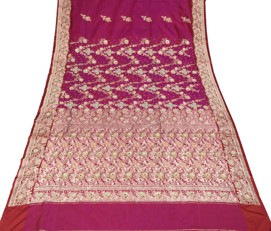 Sushila Vintage Purple Pure Silk Saree Hand Work & Banarasi Brocade HEAVY Sari