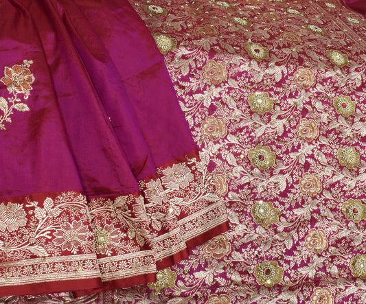 Sushila Vintage Purple Pure Silk Saree Hand Work & Banarasi Brocade HEAVY Sari