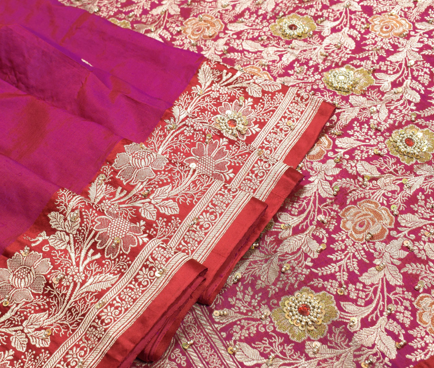 Sushila Vintage Purple Pure Silk Saree Hand Work & Banarasi Brocade HEAVY Sari