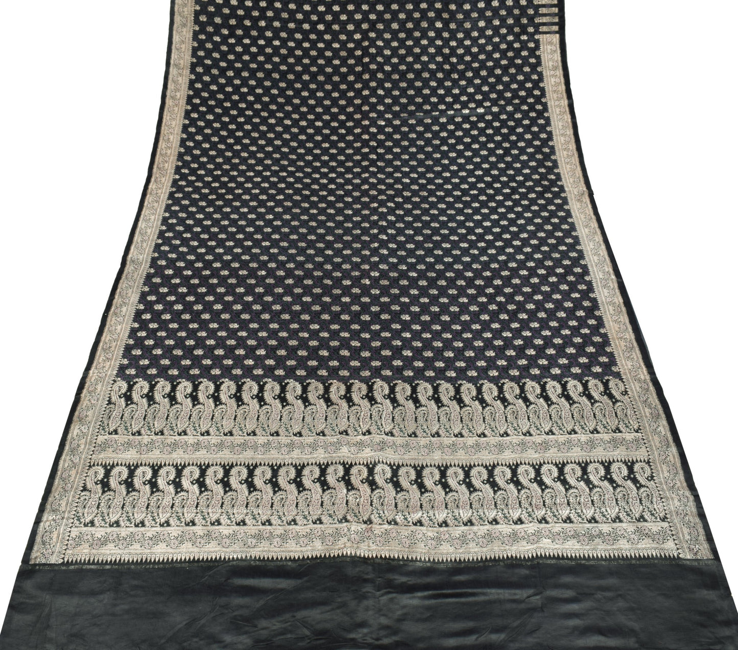 Sushila Vintage Heavy Saree Pure Satin Silk Black Banarasi Brocade Woven Sari