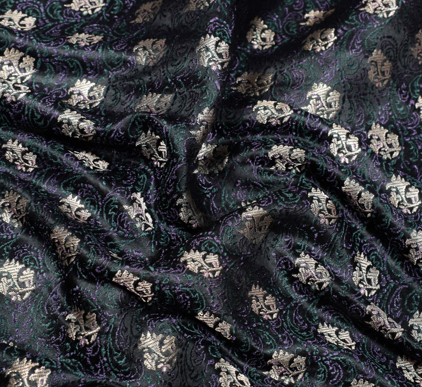 Sushila Vintage Heavy Saree Pure Satin Silk Black Banarasi Brocade Woven Sari