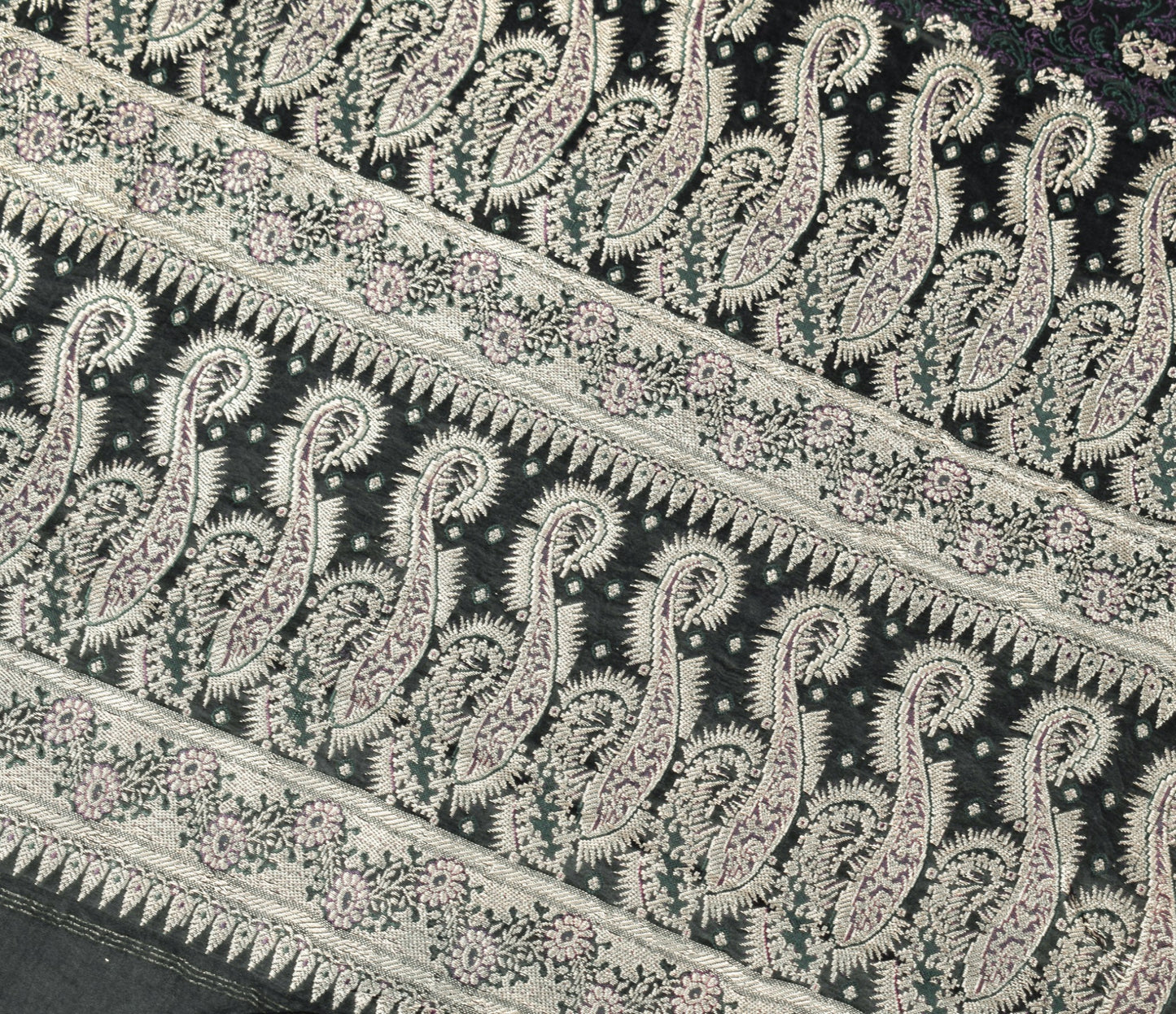 Sushila Vintage Heavy Saree Pure Satin Silk Black Banarasi Brocade Woven Sari