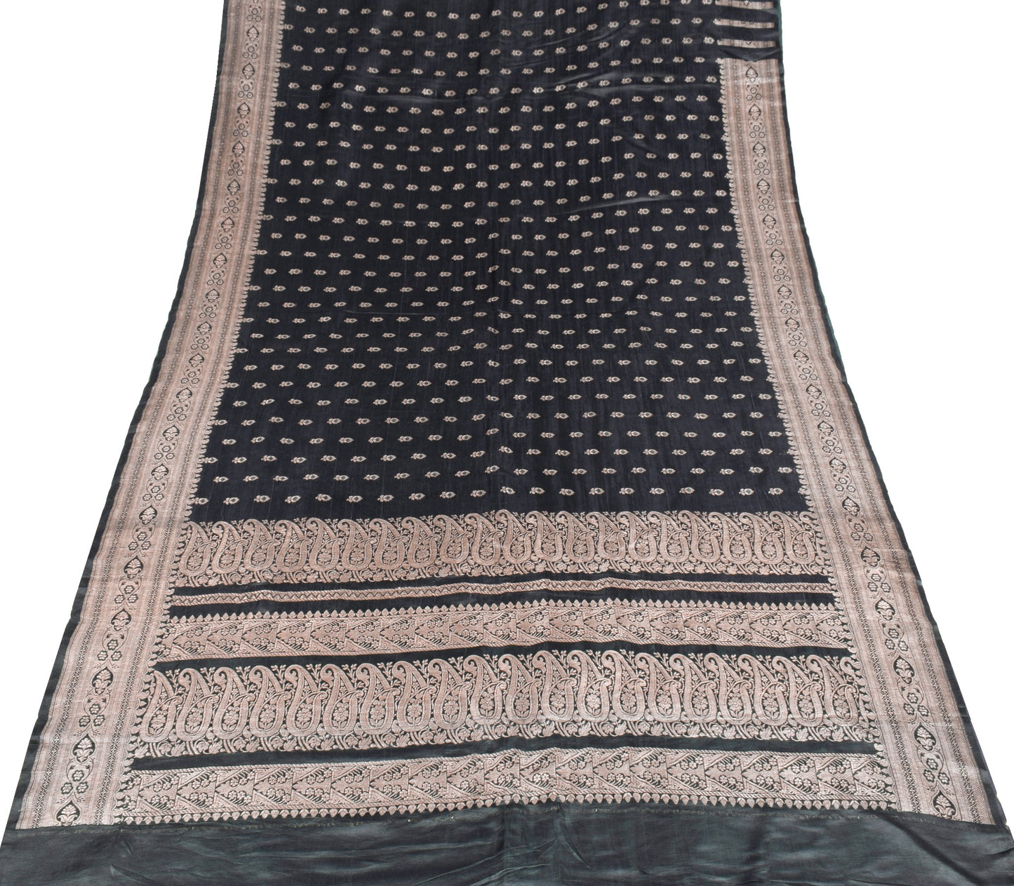 Sushila Vintage Heavy Banarasi Saree Pure Satin Silk Brocade Floral Black Sari