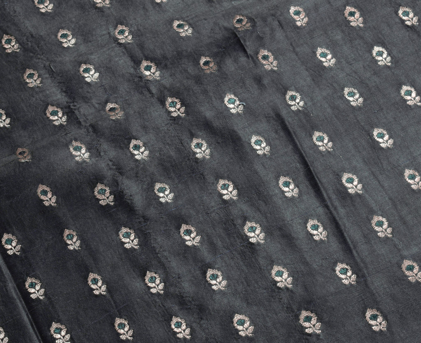 Sushila Vintage Heavy Banarasi Saree Pure Satin Silk Brocade Floral Black Sari