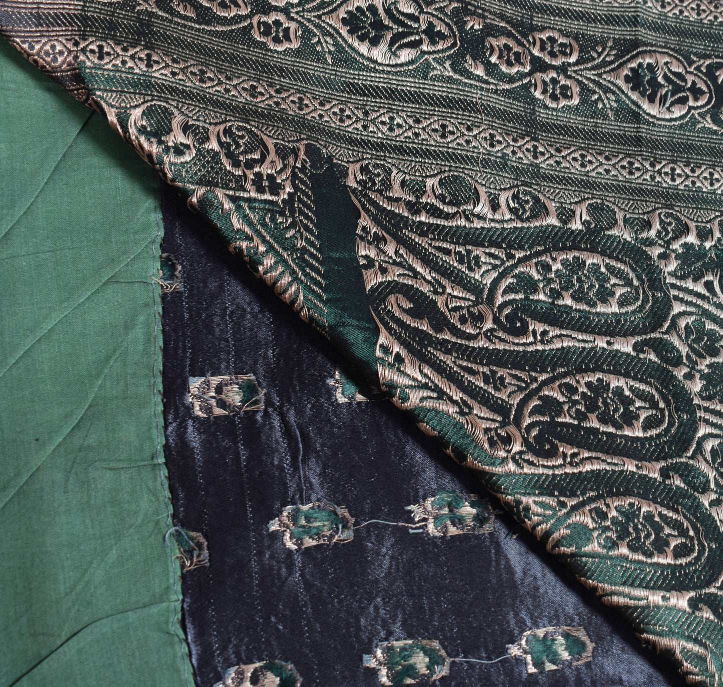 Sushila Vintage Heavy Banarasi Saree Pure Satin Silk Brocade Floral Black Sari