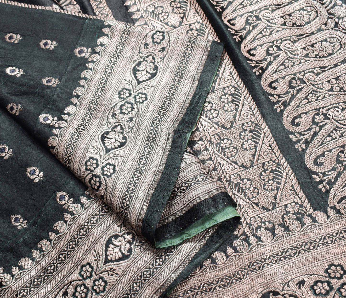 Sushila Vintage Heavy Banarasi Saree Pure Satin Silk Brocade Floral Black Sari