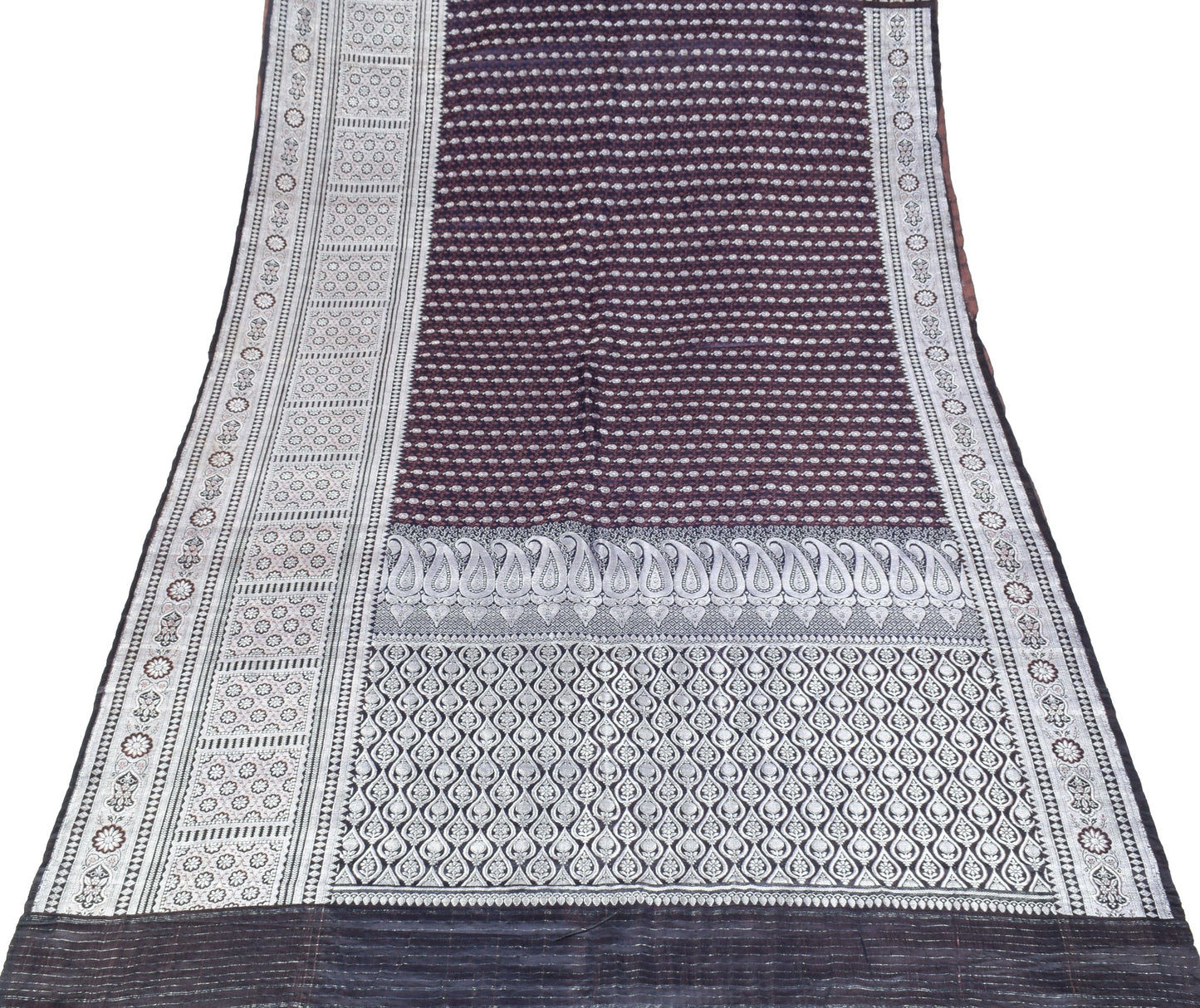 Sushila Vintage Heavy Blue Saree Pure Satin Silk Skirt Border Banarasi Sari