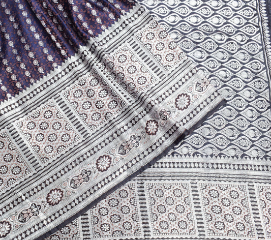 Sushila Vintage Heavy Blue Saree Pure Satin Silk Skirt Border Banarasi Sari