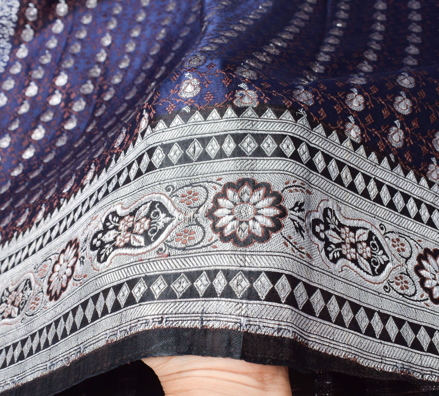 Sushila Vintage Heavy Blue Saree Pure Satin Silk Skirt Border Banarasi Sari