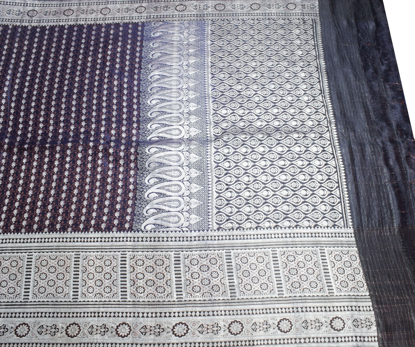 Sushila Vintage Heavy Blue Saree Pure Satin Silk Skirt Border Banarasi Sari