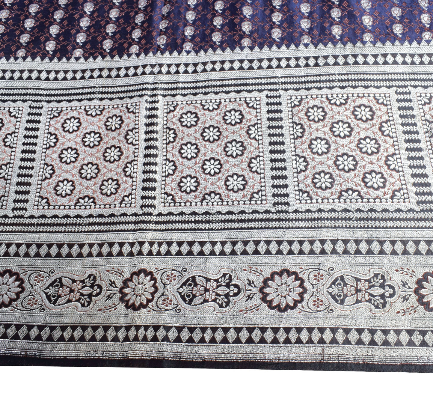 Sushila Vintage Heavy Blue Saree Pure Satin Silk Skirt Border Banarasi Sari